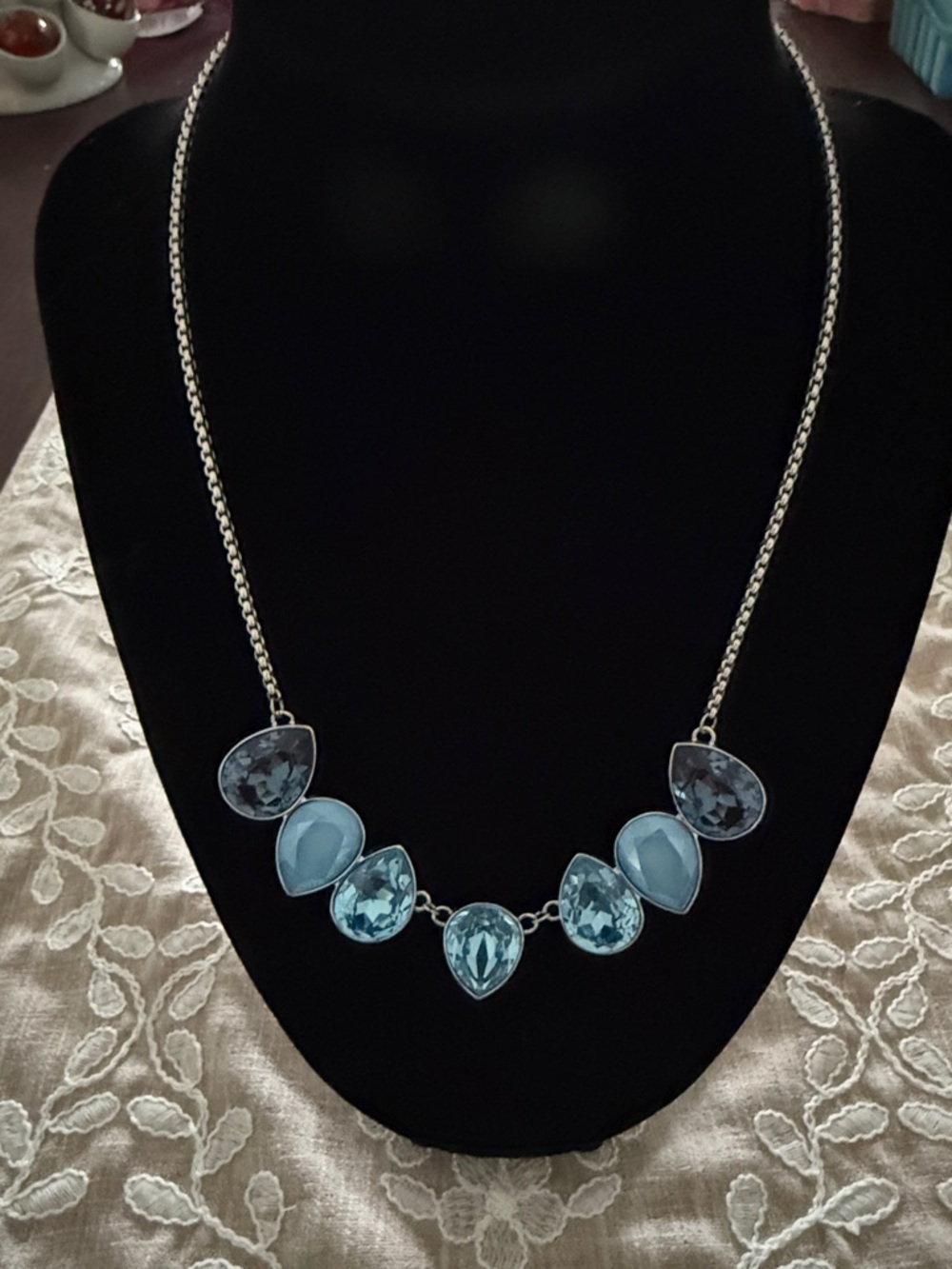 Touchstone Crystal Blue Teardrop Crystal Necklace -Women Jewelry